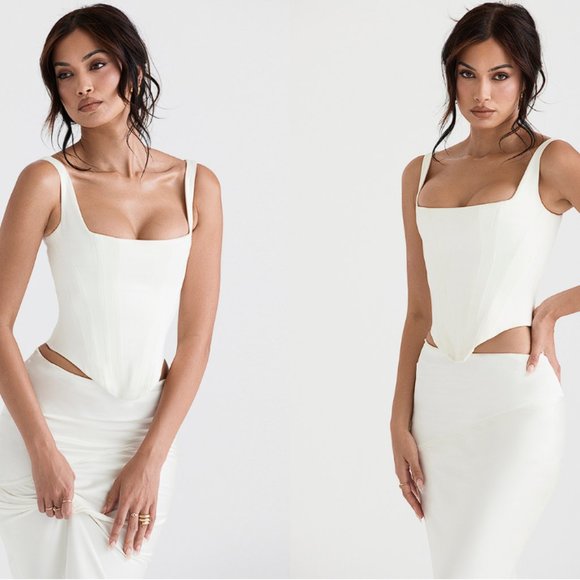 HOUSE OF CB 'Rafa' Ivory Satin Longline Corset NWOT - Picture 4 of 10